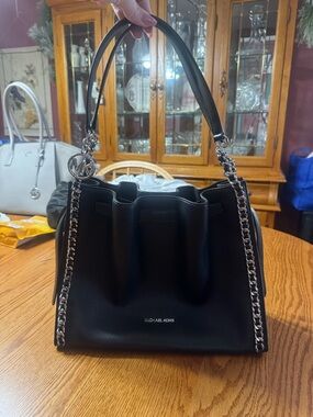 Michael Kors Black Pebbled Leather Chain-Trim Shoulder Bag